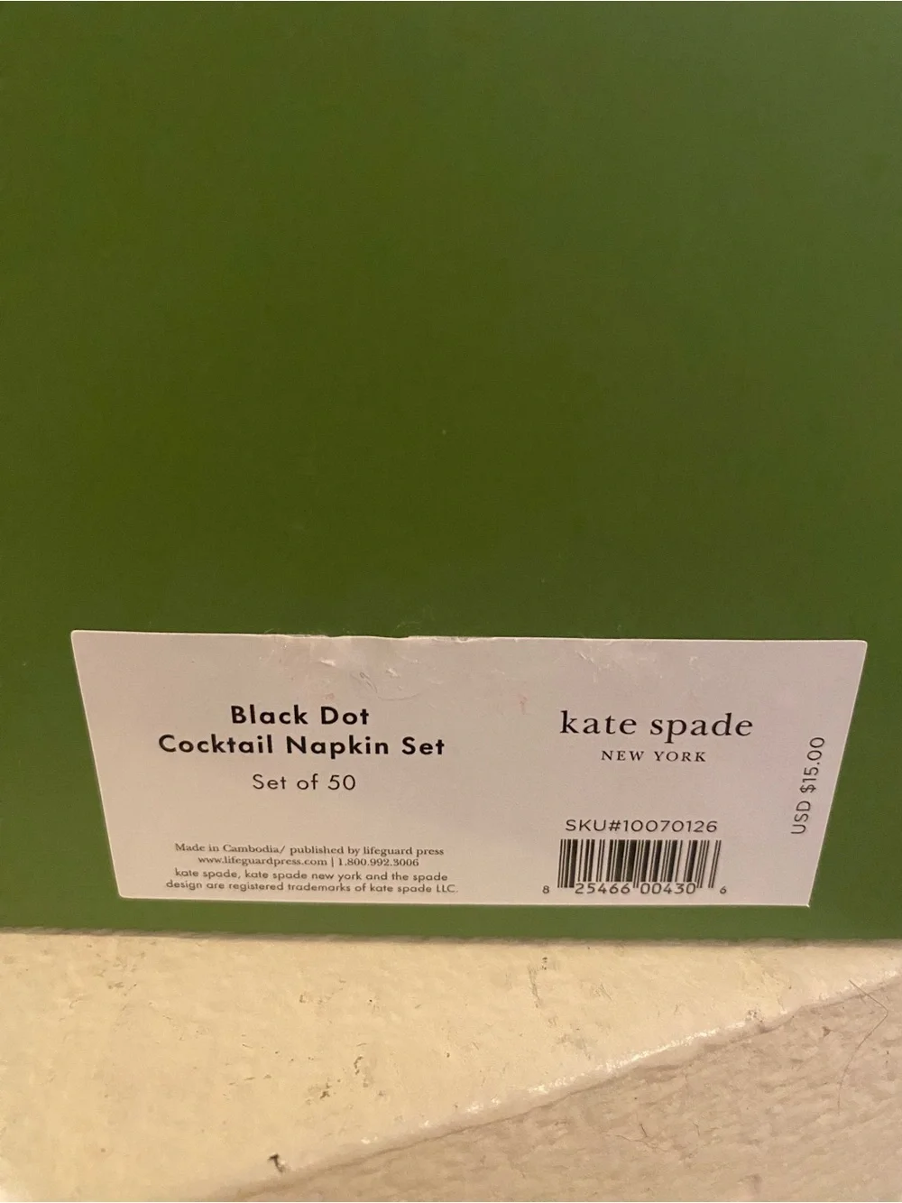 Kate Spade New York Black Polka Dot Cocktail Napkins. Set of 50. Boxed. New